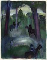 Reiter-Gruppe im Wald