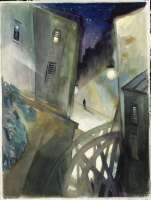 Häuser mit Gitterbrücke